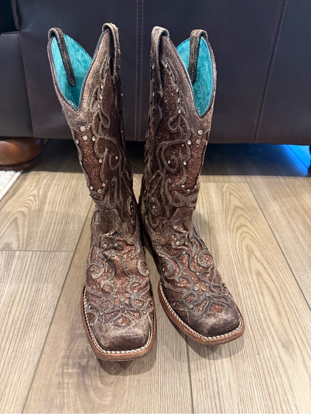 Women's Corral Size 9 Sparkle Brown Western Boots with Turquoise Lining
